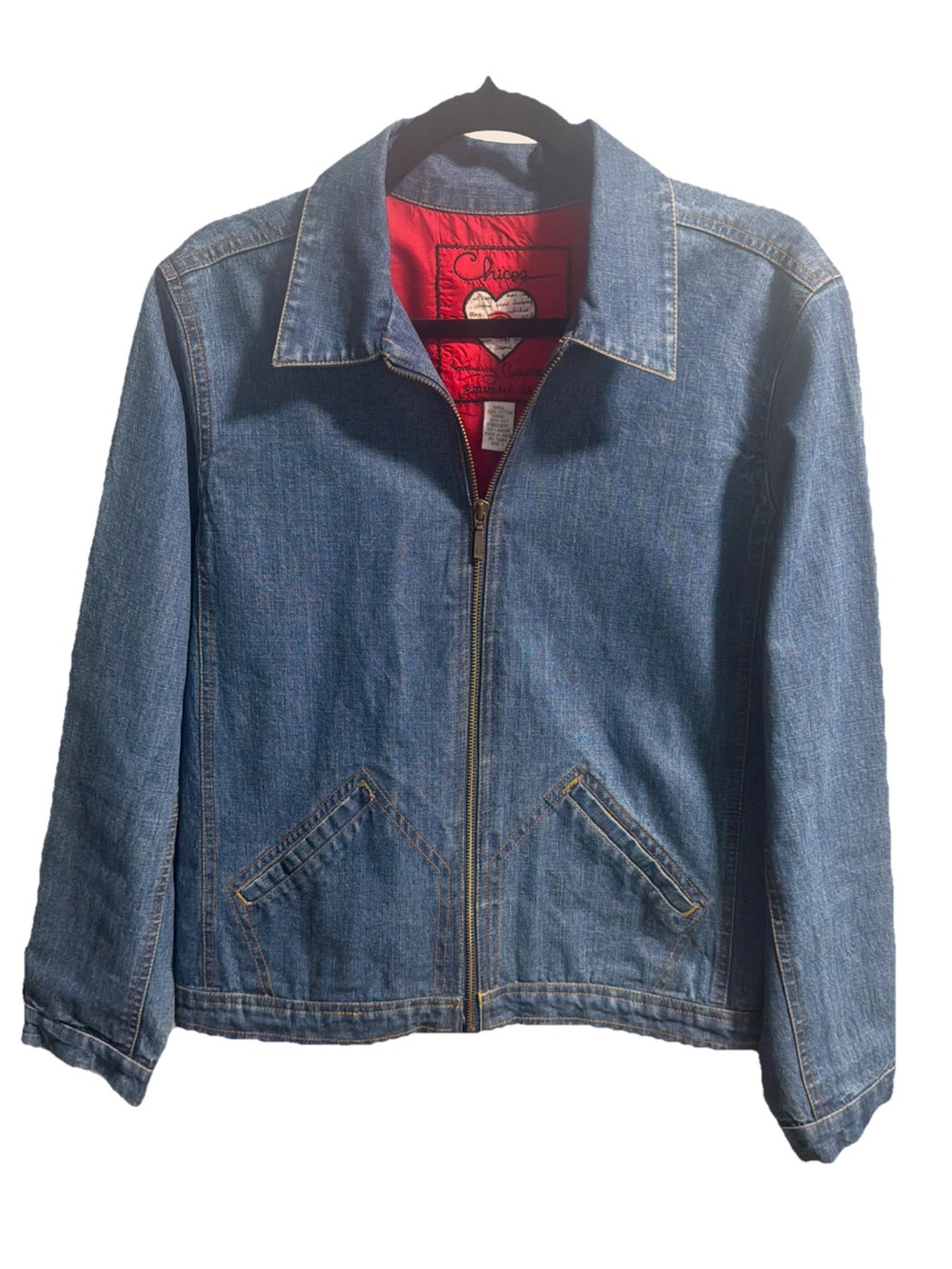 Chico’s Women’s Denim Jean Jacket Embroidered Parrot Beaded Size 1 M/8